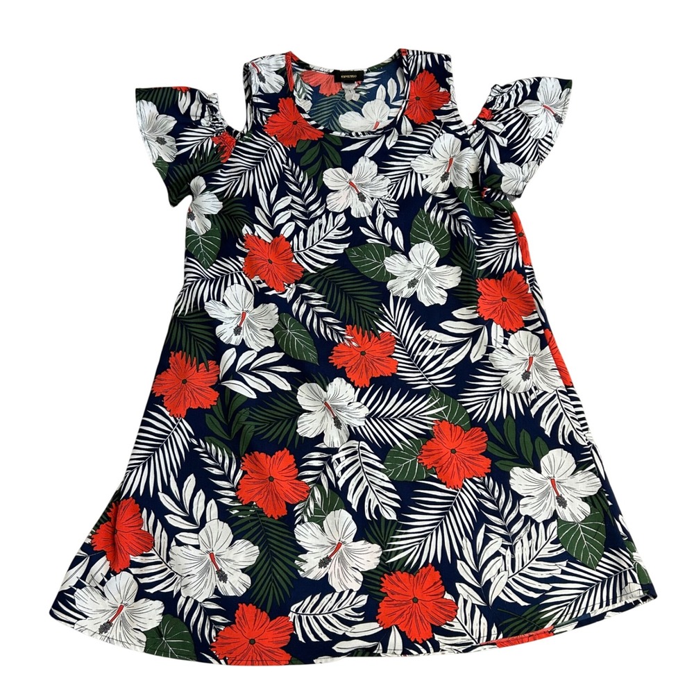 Espresso Womens Tropical Mini Dress Medium Floral Cold Shoulder Navy Blue Red